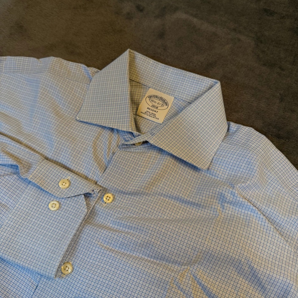 Brooks Brothers Regent Fit Dress Shirt Mens 15.5 2/3 Blue Non Iron Check